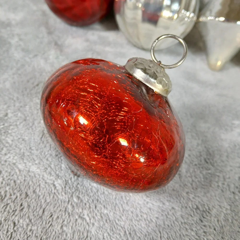Mercury Glass Christmas Ornaments Kugel Style Crackle Red Silver Vintage 1950s